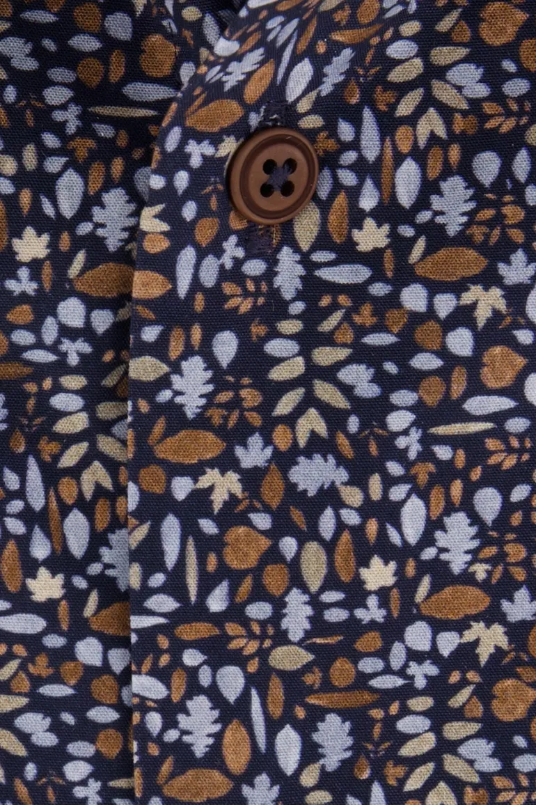 Ledub geprint overhemd modern fit strijkvrij bruin katoen