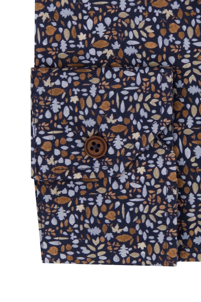 Ledub geprint overhemd modern fit strijkvrij bruin katoen
