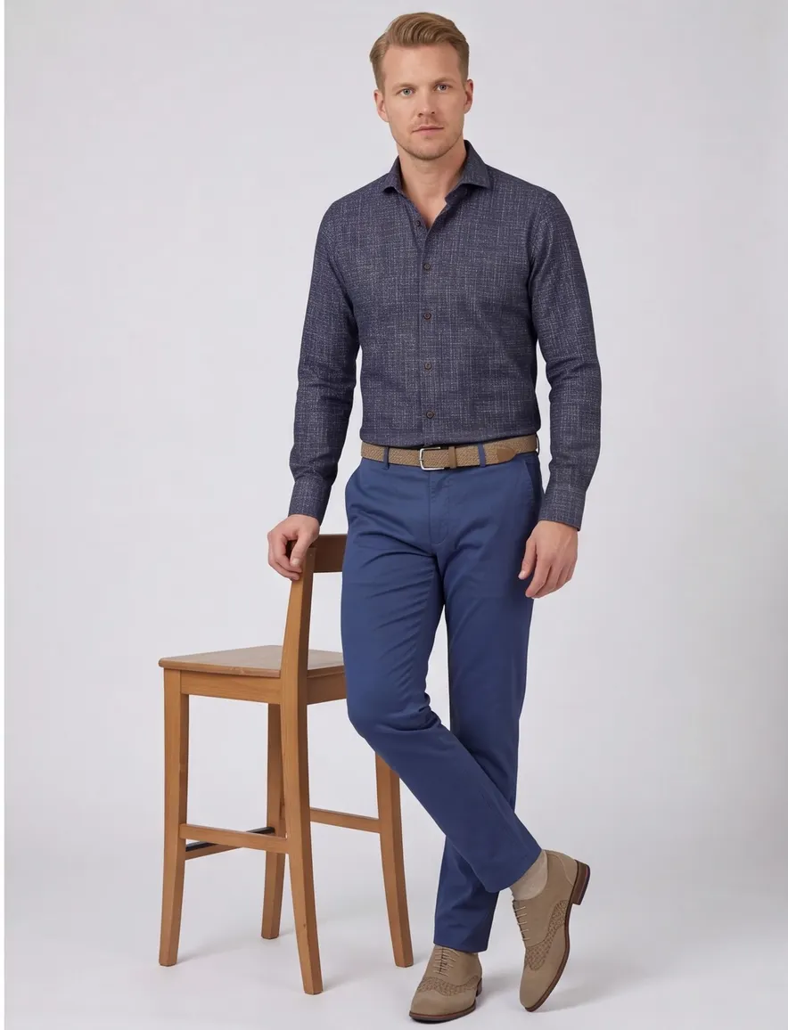 John Miller overhemd donkerblauw gemeleerd