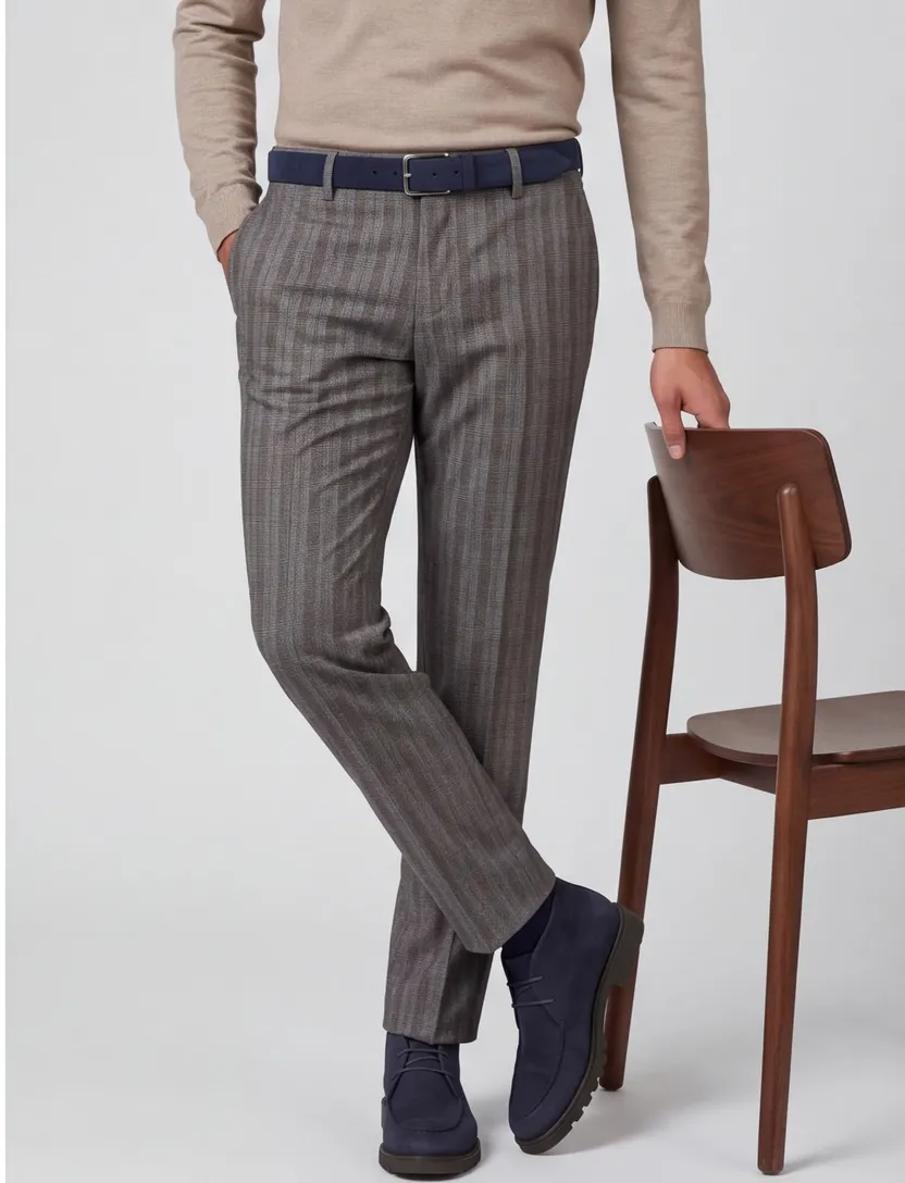 Katoenen M.E.N.S. katoenen broek bruin geruit