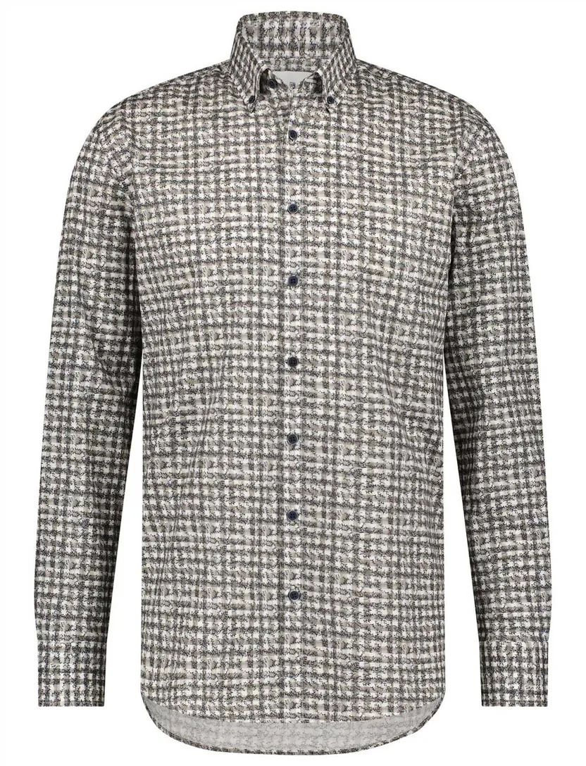 State of Art casual overhemd grijs geprint katoen wijde fit