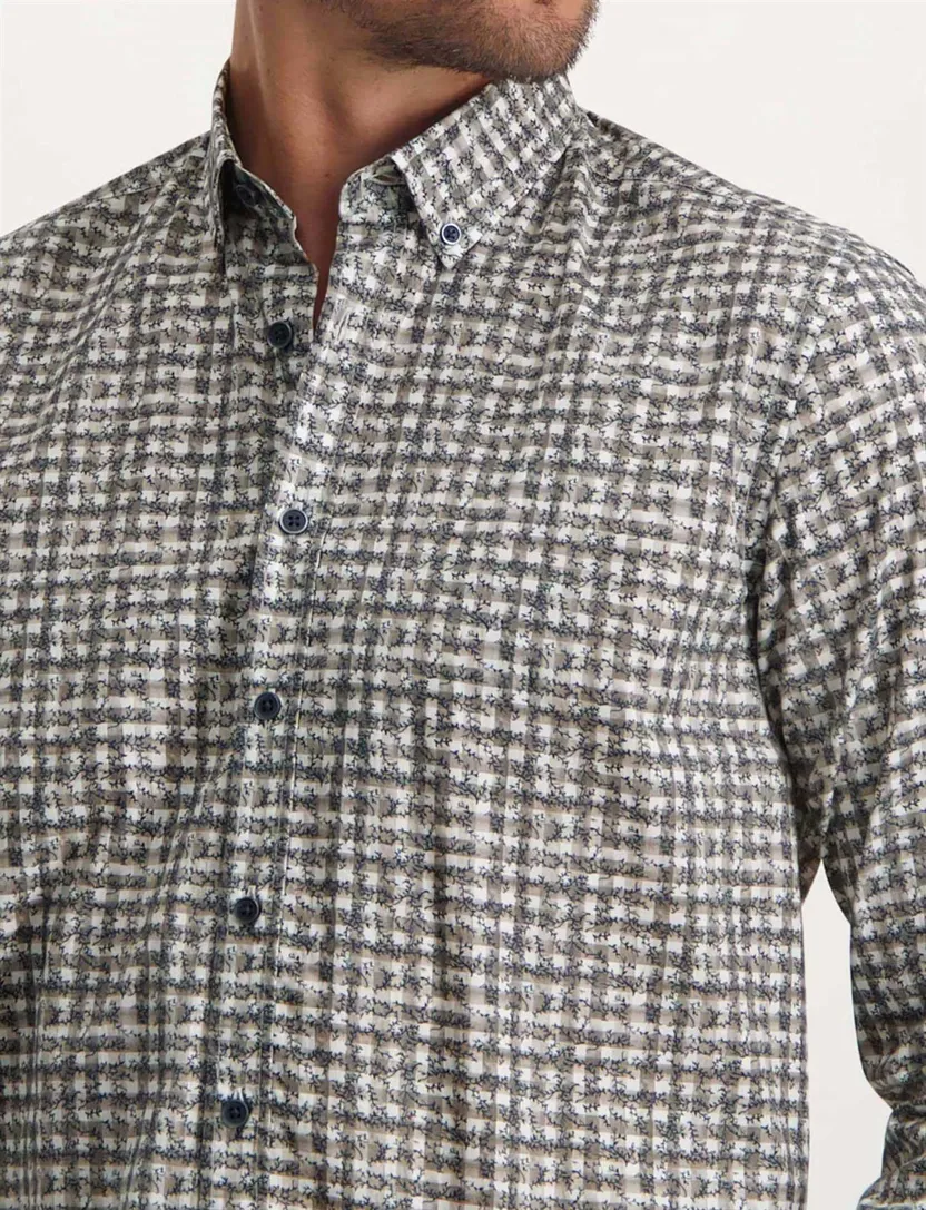 State of Art casual overhemd grijs geprint katoen wijde fit