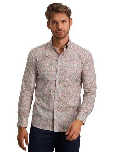State of Art State of Art casual overhemd roze geprint wijde fit katoen