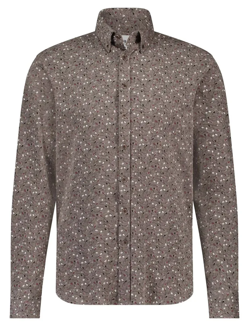 State of Art casual overhemd bruin geprint katoen wijde fit