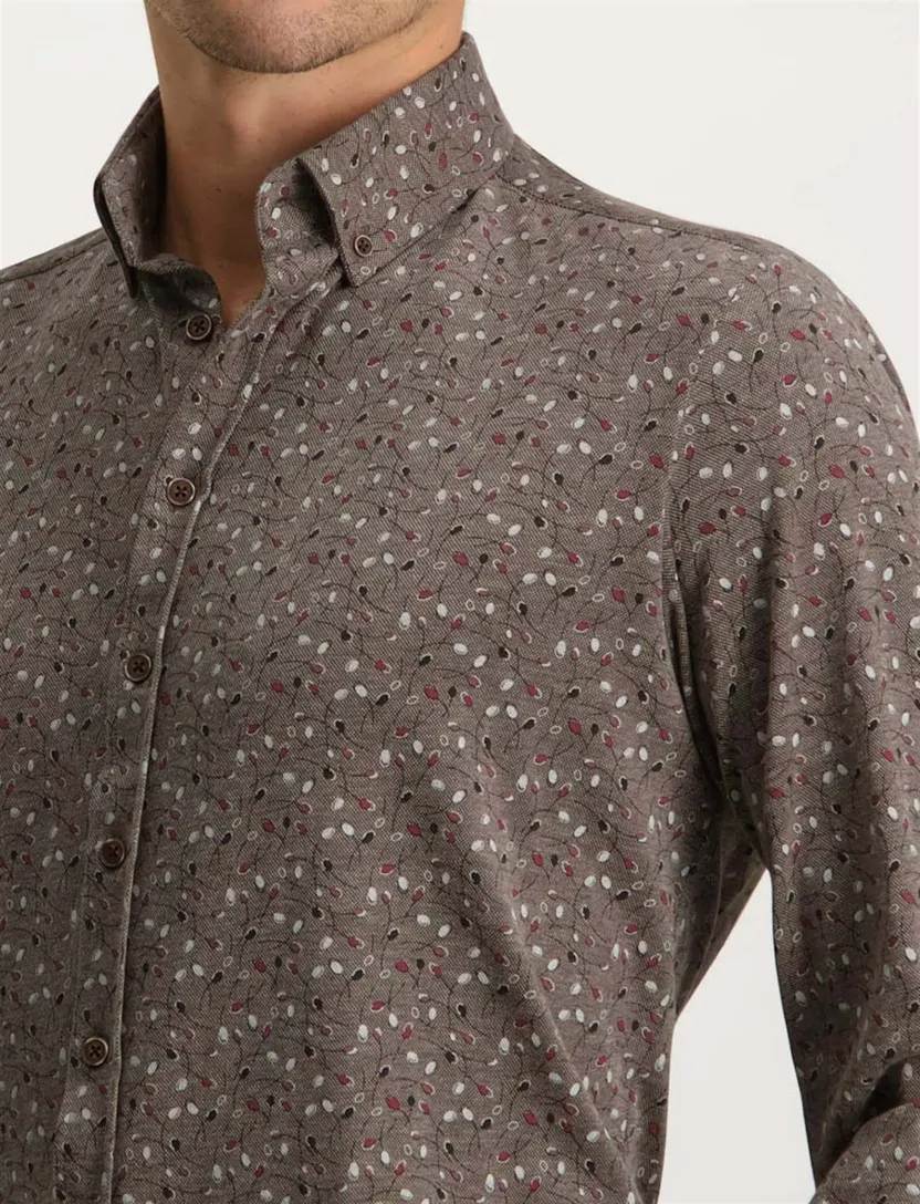 State of Art casual overhemd bruin geprint katoen wijde fit