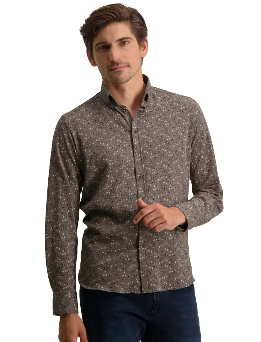 State of Art casual overhemd bruin geprint katoen wijde fit