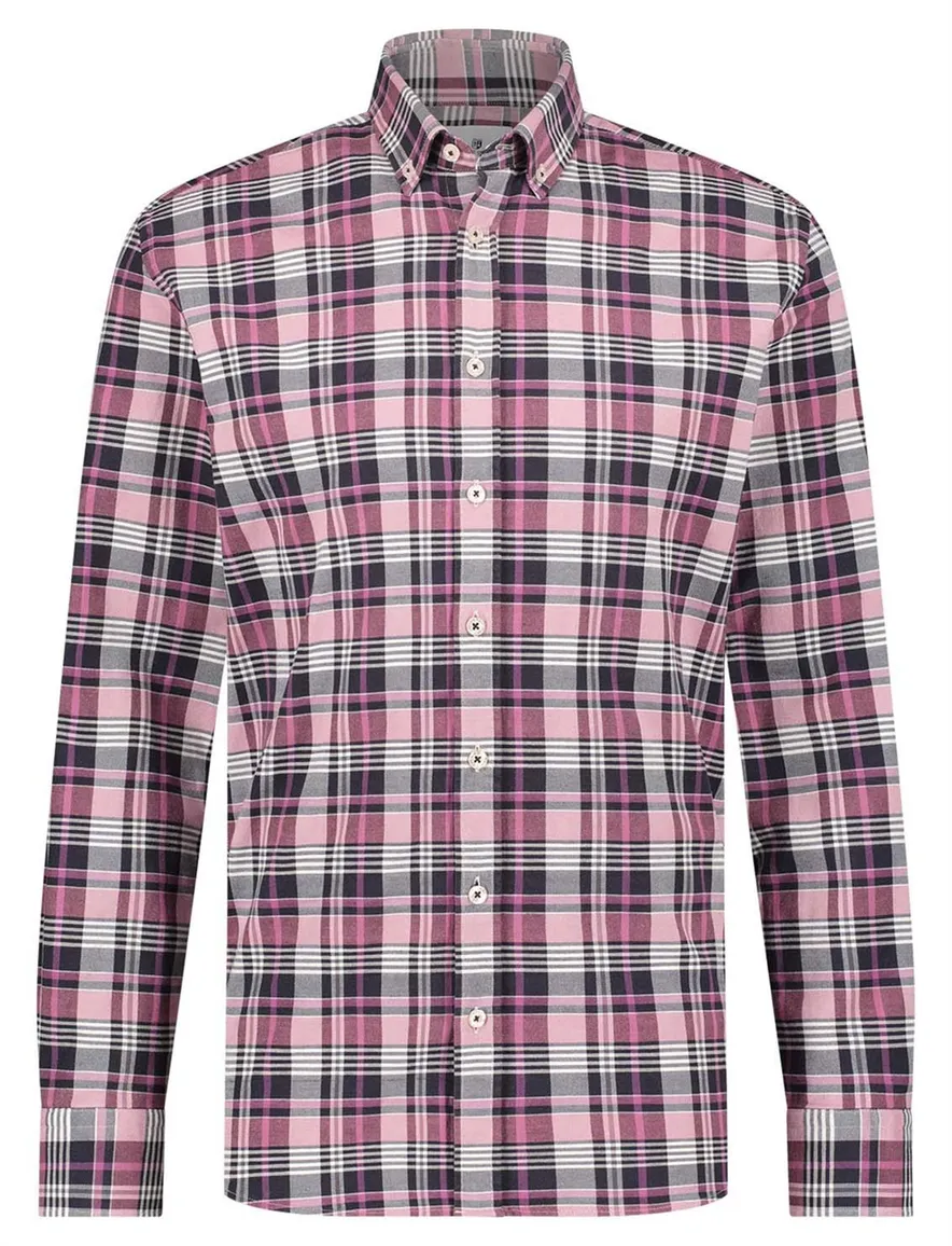 casual overhemd State of Art roze geruit katoen wijde fit