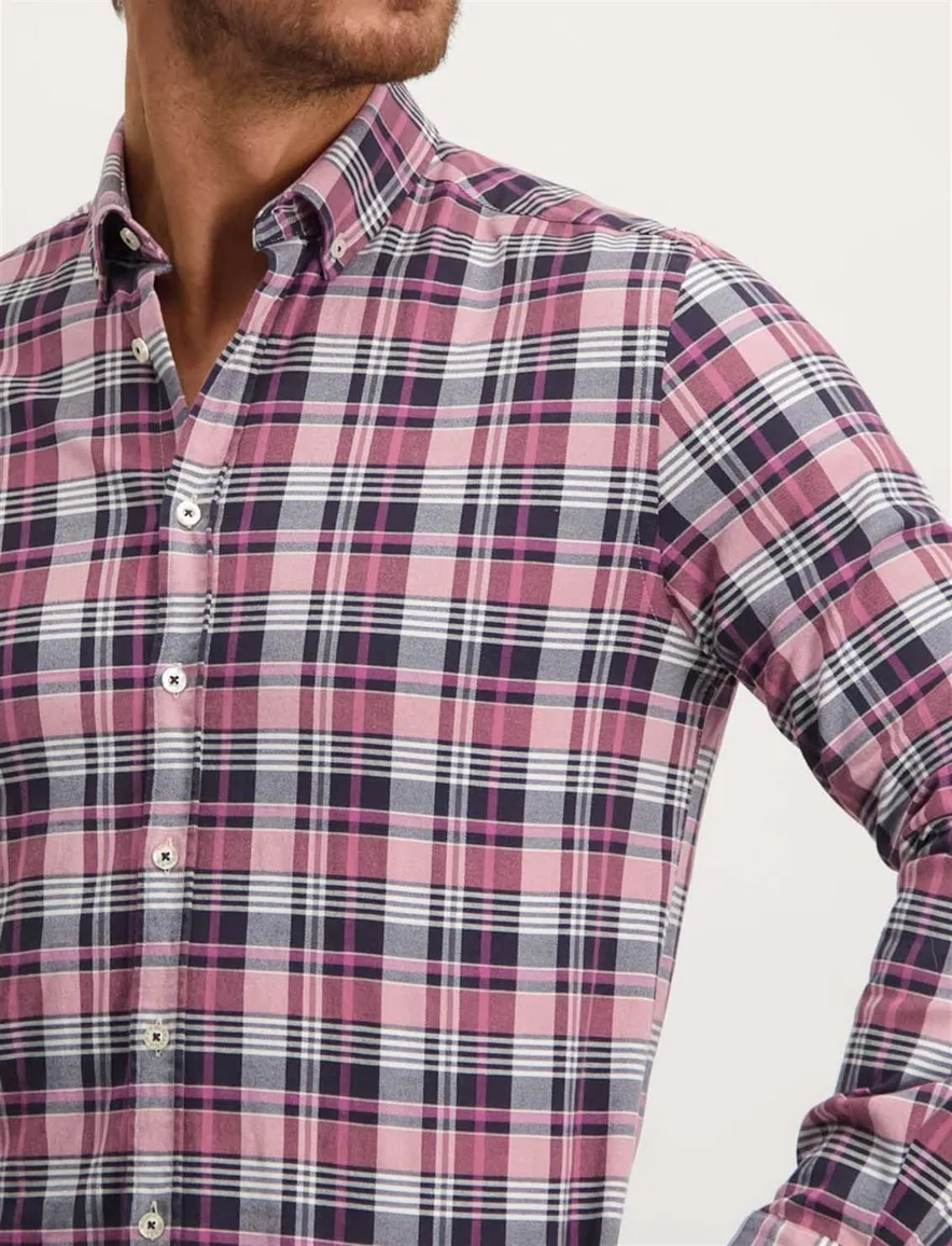 casual overhemd State of Art roze geruit katoen wijde fit