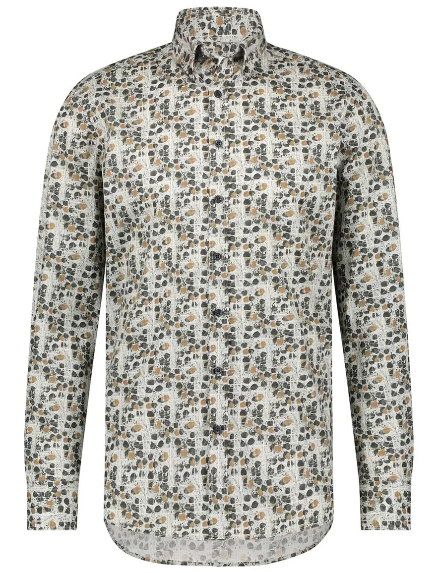 casual overhemd State of Art grijs geprint katoen wijde fit