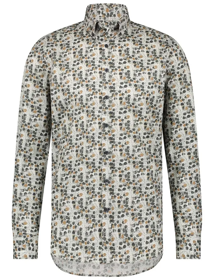 State of Art casual overhemd groen plant print katoen wijde fit