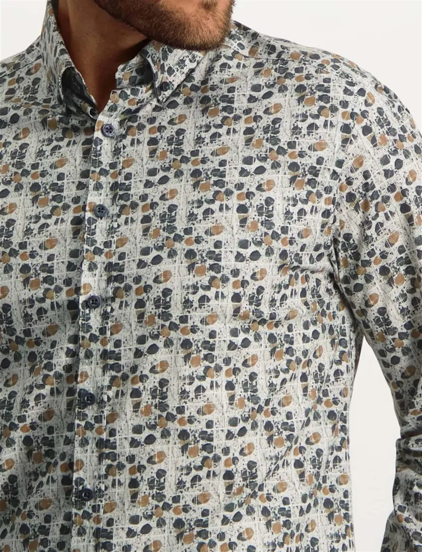 State of Art casual overhemd groen plant print katoen wijde fit