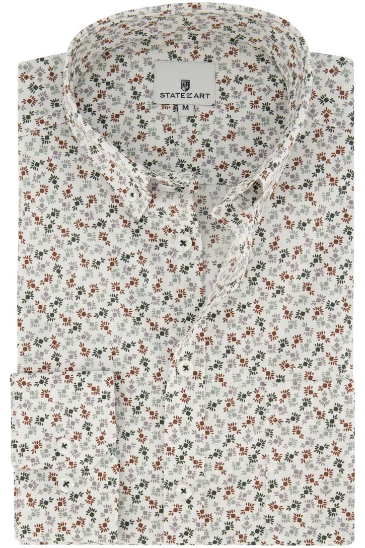 Geprinte beige State of Art casual overhemd wijde fit