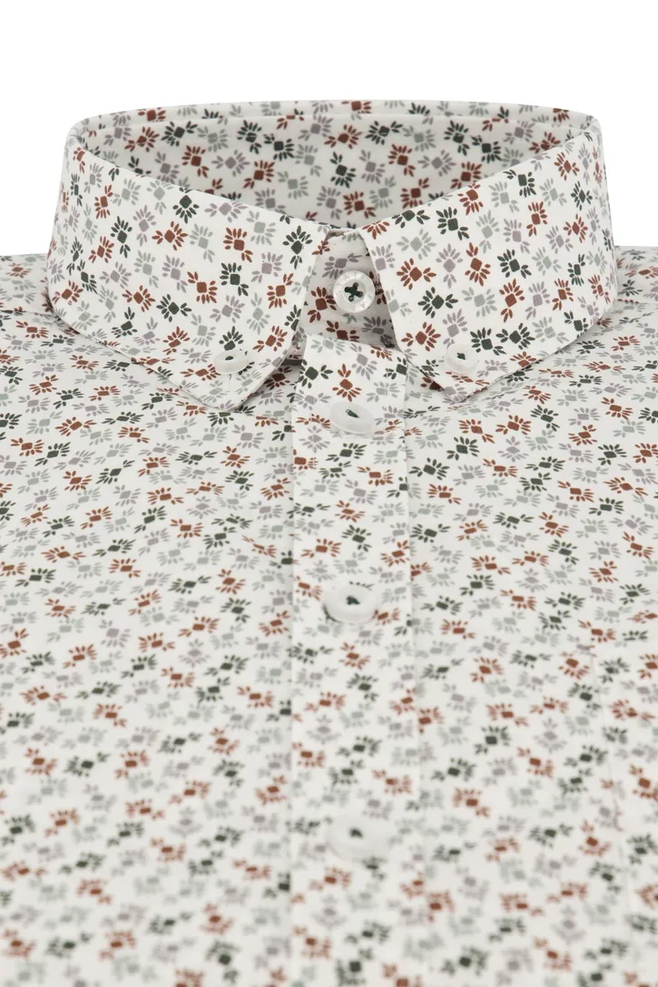Geprinte beige State of Art casual overhemd wijde fit