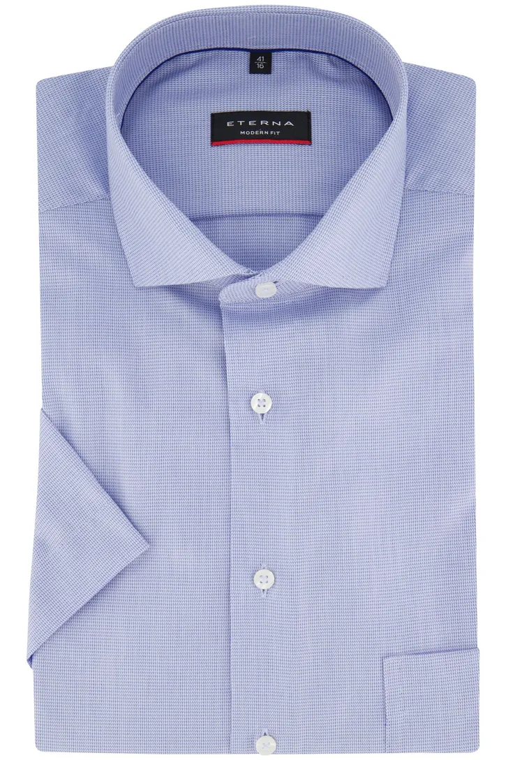 Eterna overhemd korte mouw Modern Fit lichtblauw effen 100% katoen