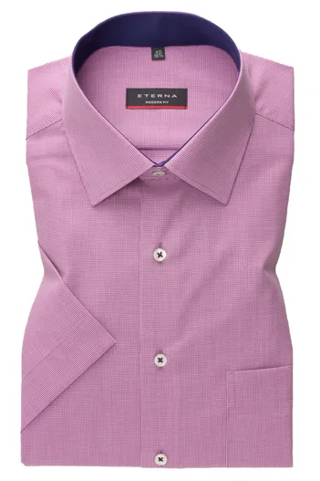 Eterna Eterna overhemd korte mouwen Modern Fit normale fit roze effen katoen