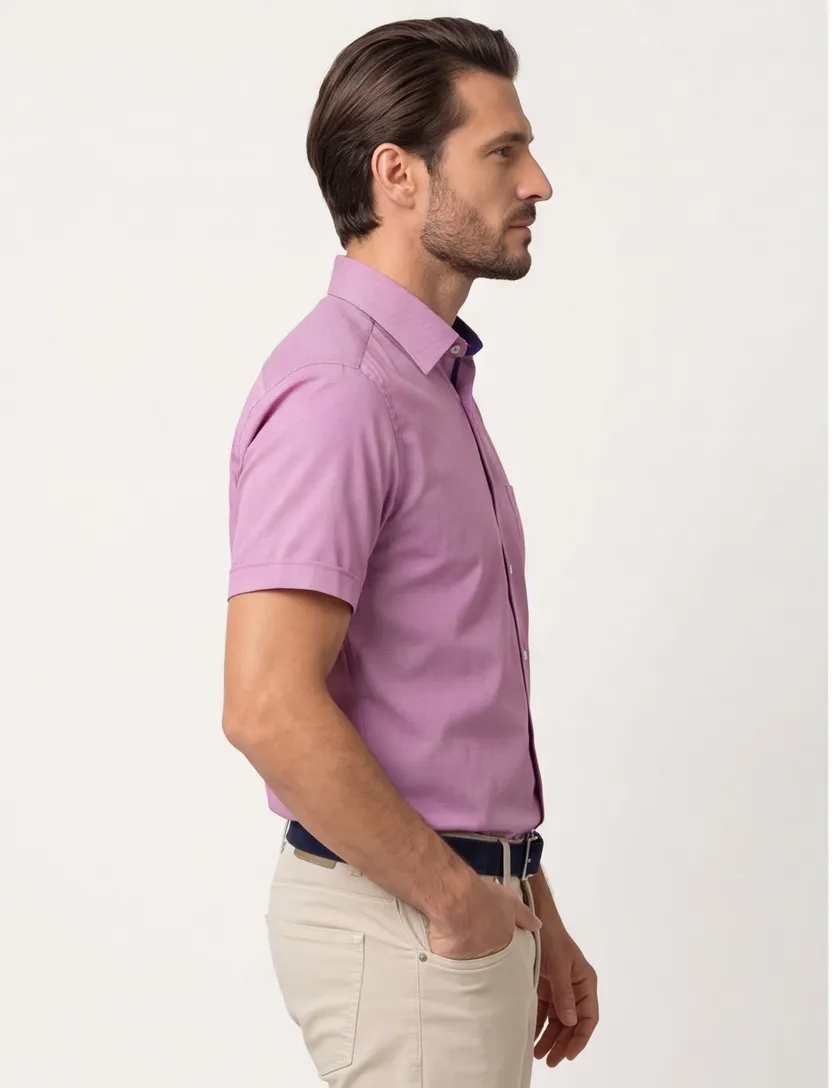 Eterna overhemd korte mouw Modern Fit roze borstzak