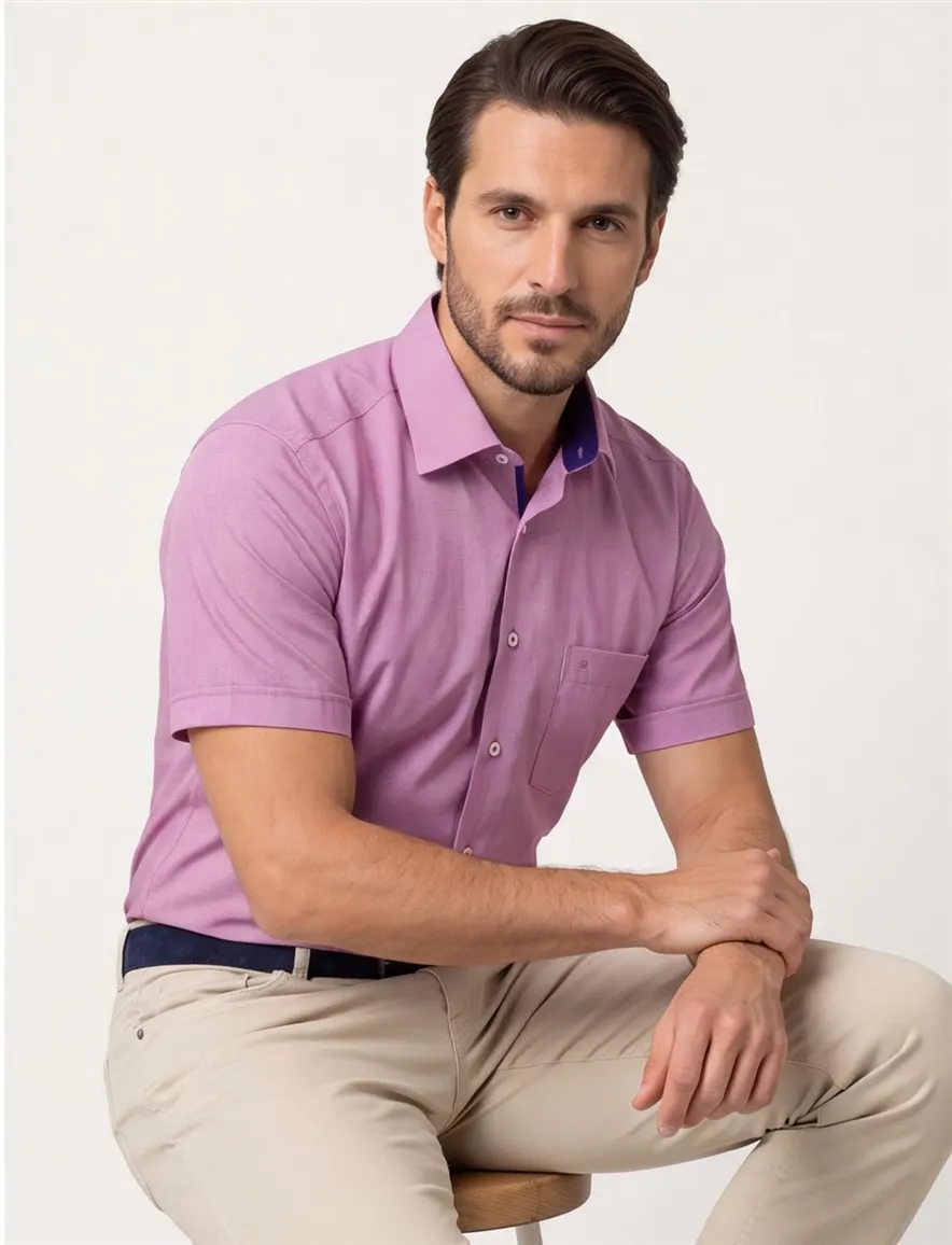 Eterna overhemd korte mouwen Modern Fit normale fit roze effen katoen