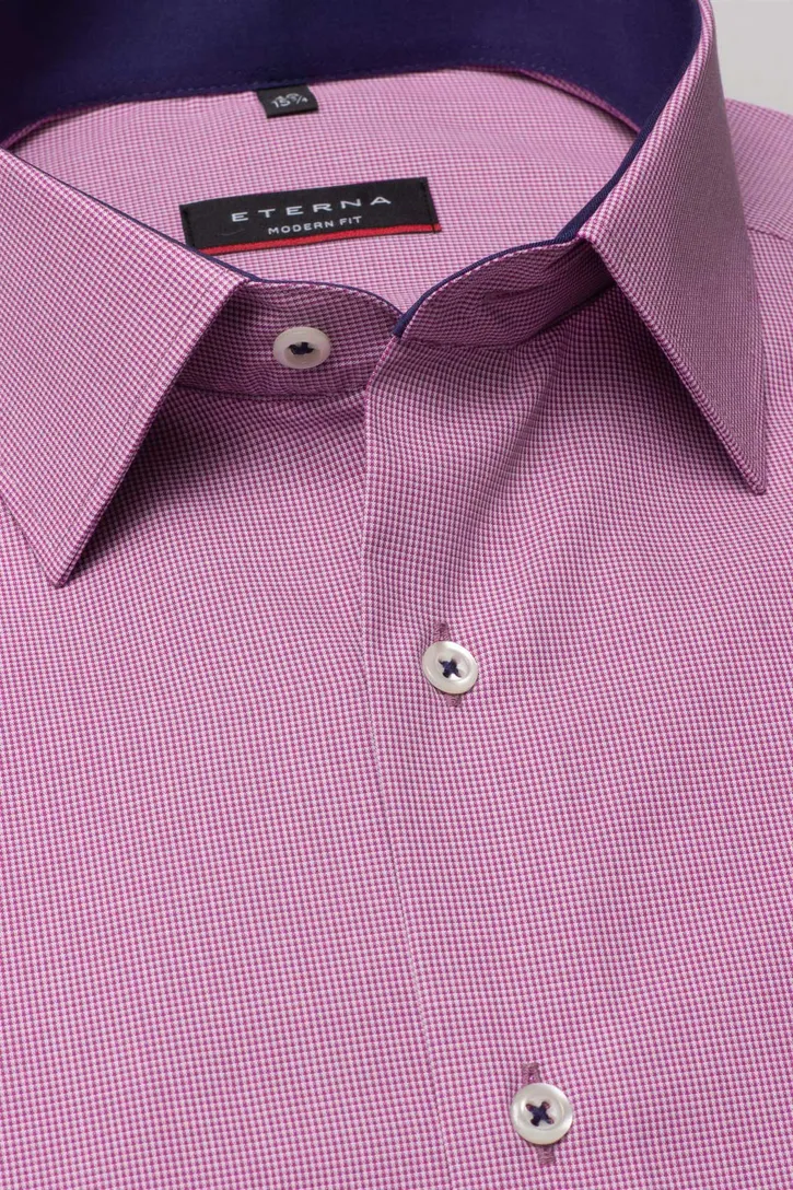Eterna overhemd korte mouw Modern Fit roze borstzak
