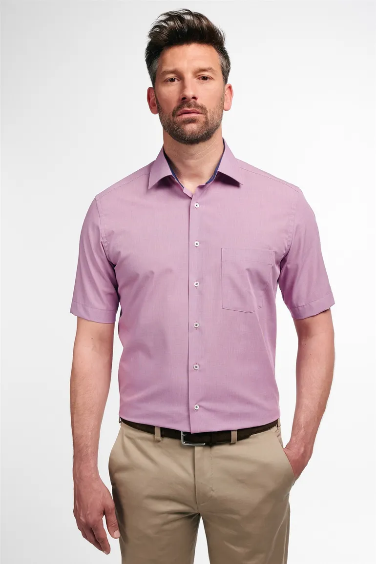 Eterna overhemd korte mouwen Modern Fit normale fit roze effen katoen