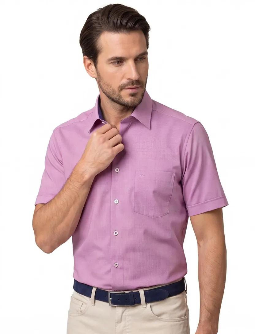 Eterna overhemd korte mouw Modern Fit roze borstzak