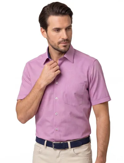 Eterna Eterna overhemd korte mouwen Modern Fit normale fit roze effen katoen
