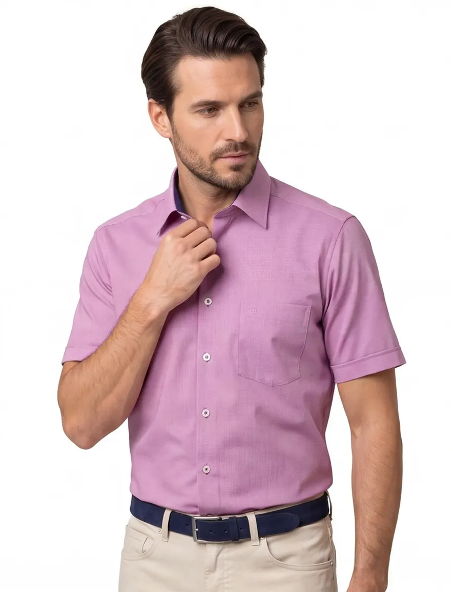 Eterna overhemd korte mouwen Modern Fit normale fit roze effen katoen