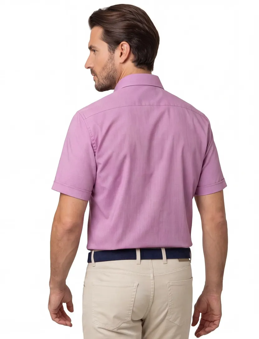 Eterna overhemd korte mouw Modern Fit roze borstzak