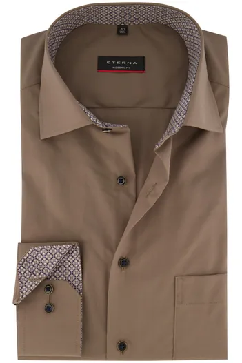 Eterna Eterna casual overhemd Modern Fit bruin effen katoen