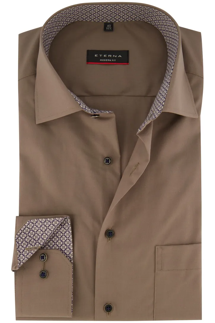 Eterna casual overhemd Modern Fit bruin effen katoen