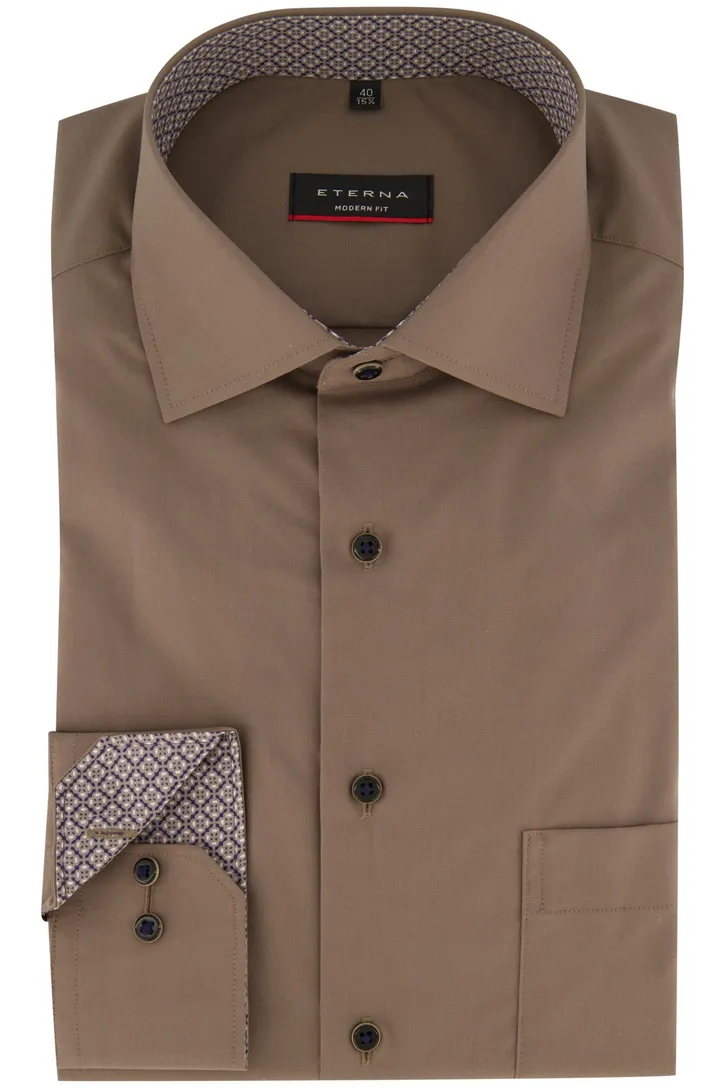 Eterna casual overhemd Modern Fit bruin effen katoen