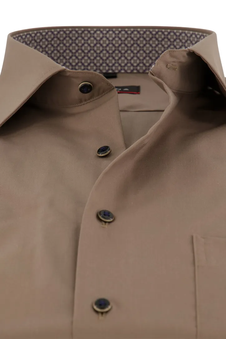 Eterna casual overhemd Modern Fit bruin effen katoen