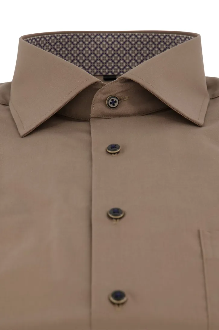 Eterna casual overhemd Modern Fit bruin effen katoen