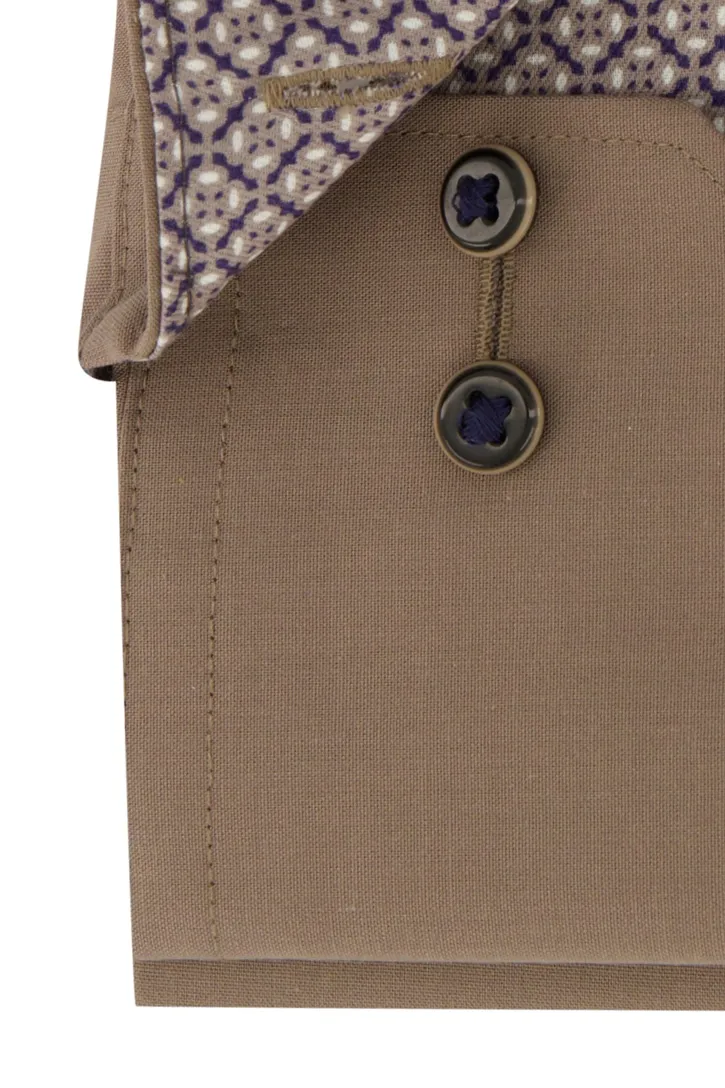 Eterna casual overhemd Modern Fit bruin effen katoen