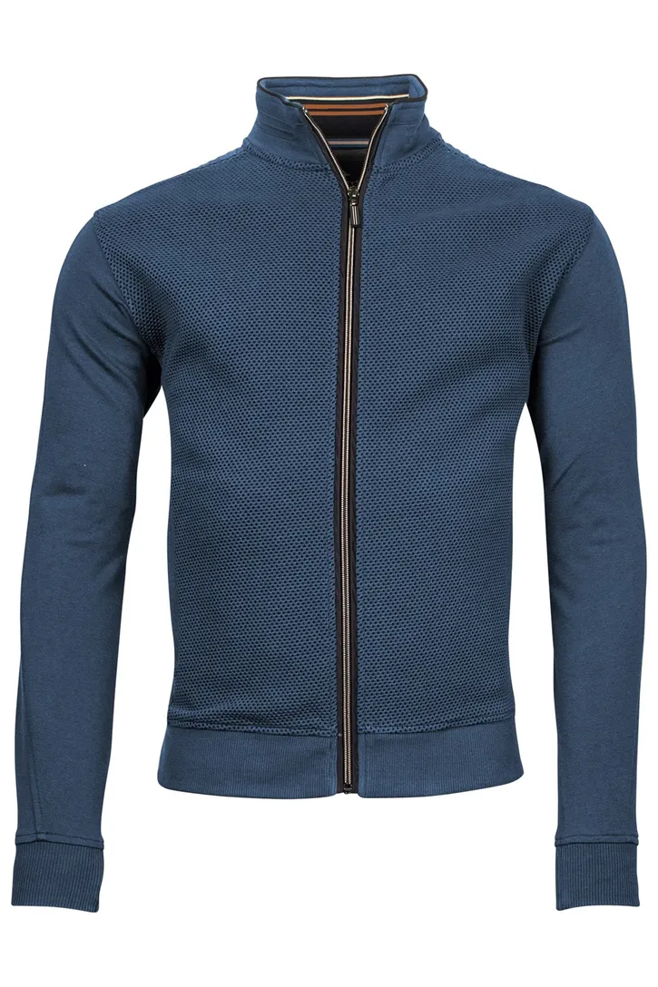 Baileys vest blauw effen katoen opstaande kraag rits