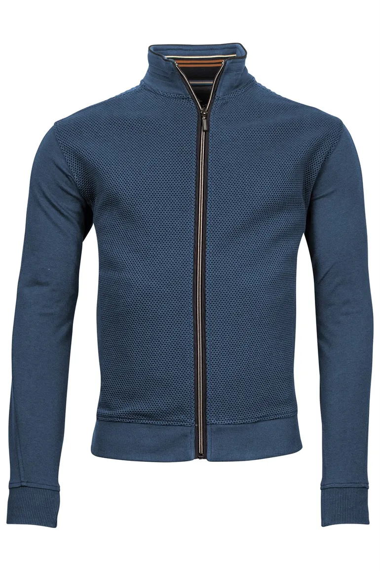 vest Baileys blauw effen katoen opstaande kraag rits