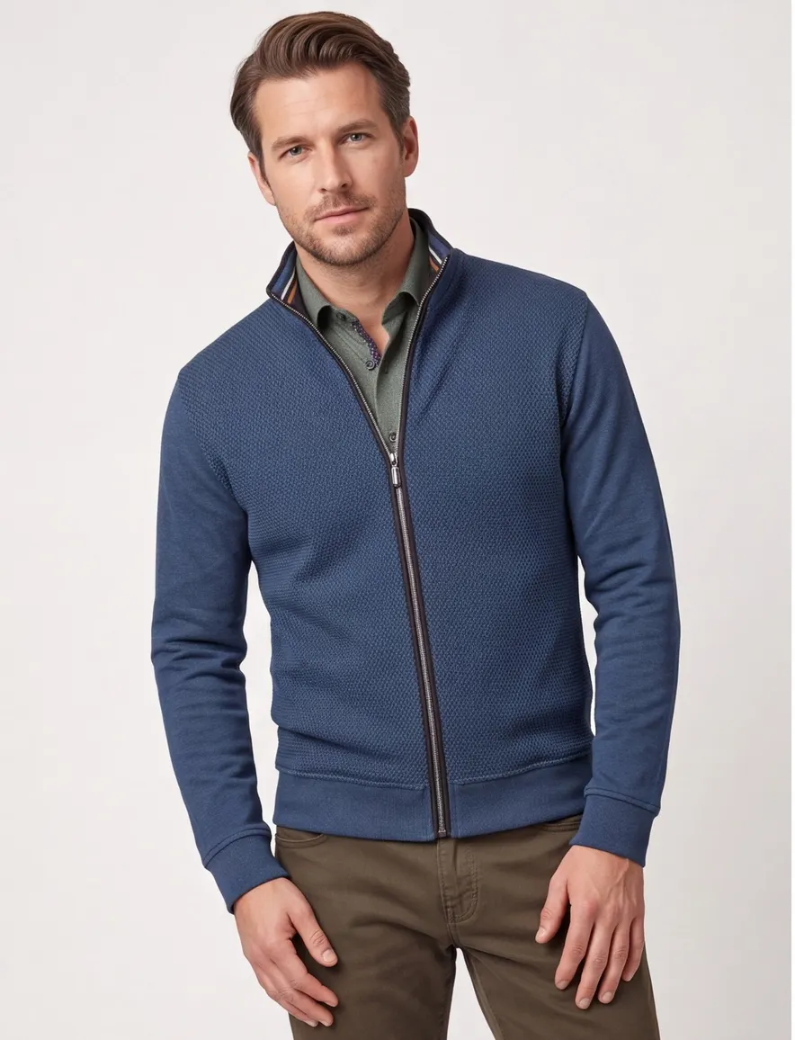vest Baileys blauw effen katoen opstaande kraag rits