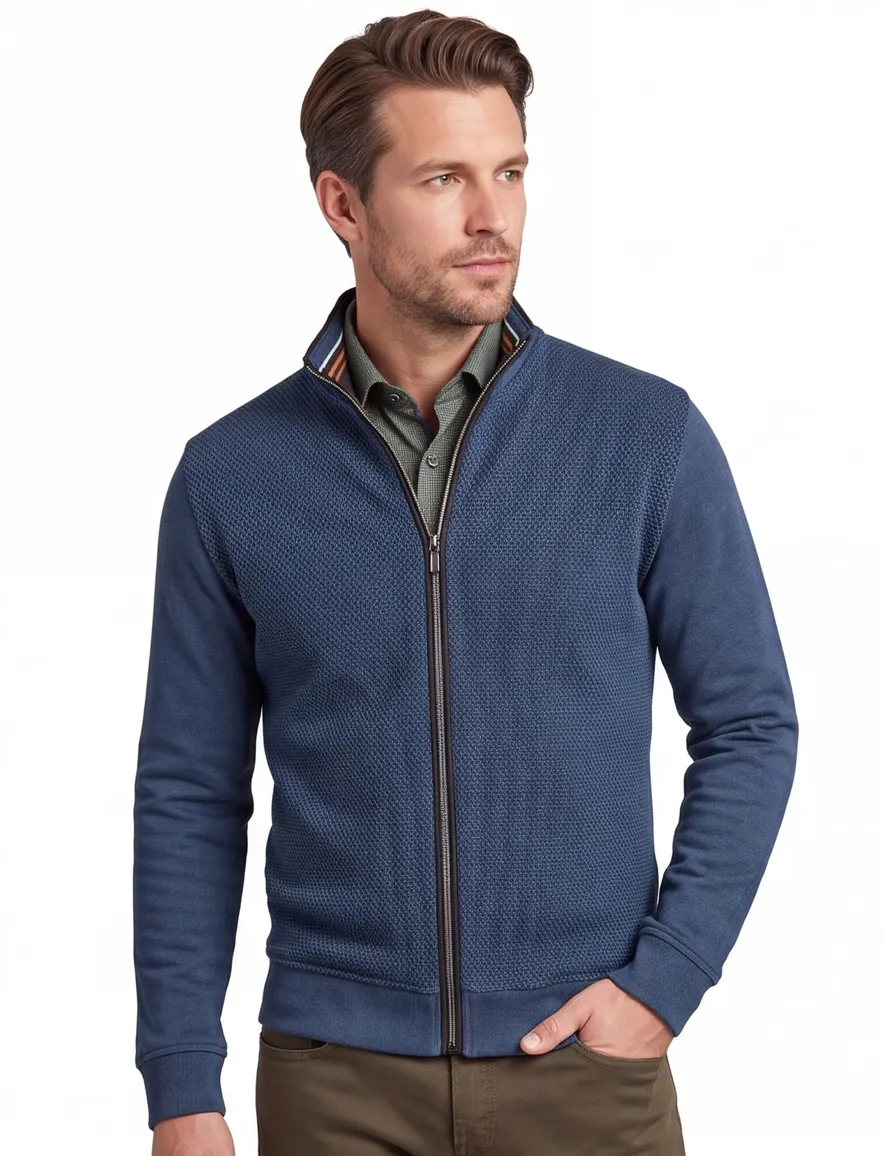 vest Baileys blauw effen katoen opstaande kraag rits