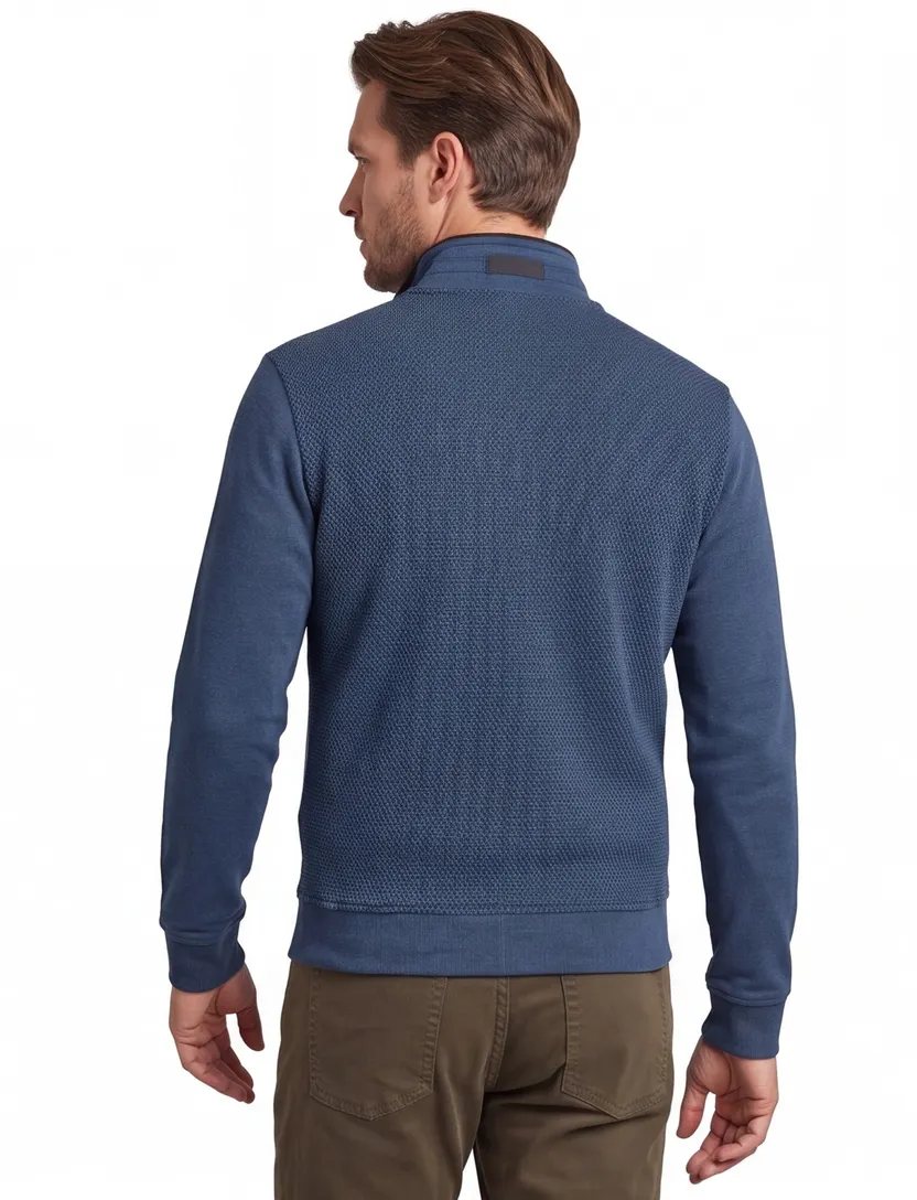 Baileys vest blauw effen katoen opstaande kraag rits