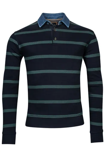Baileys Baileys trui groen gestreept katoen rugby kraag