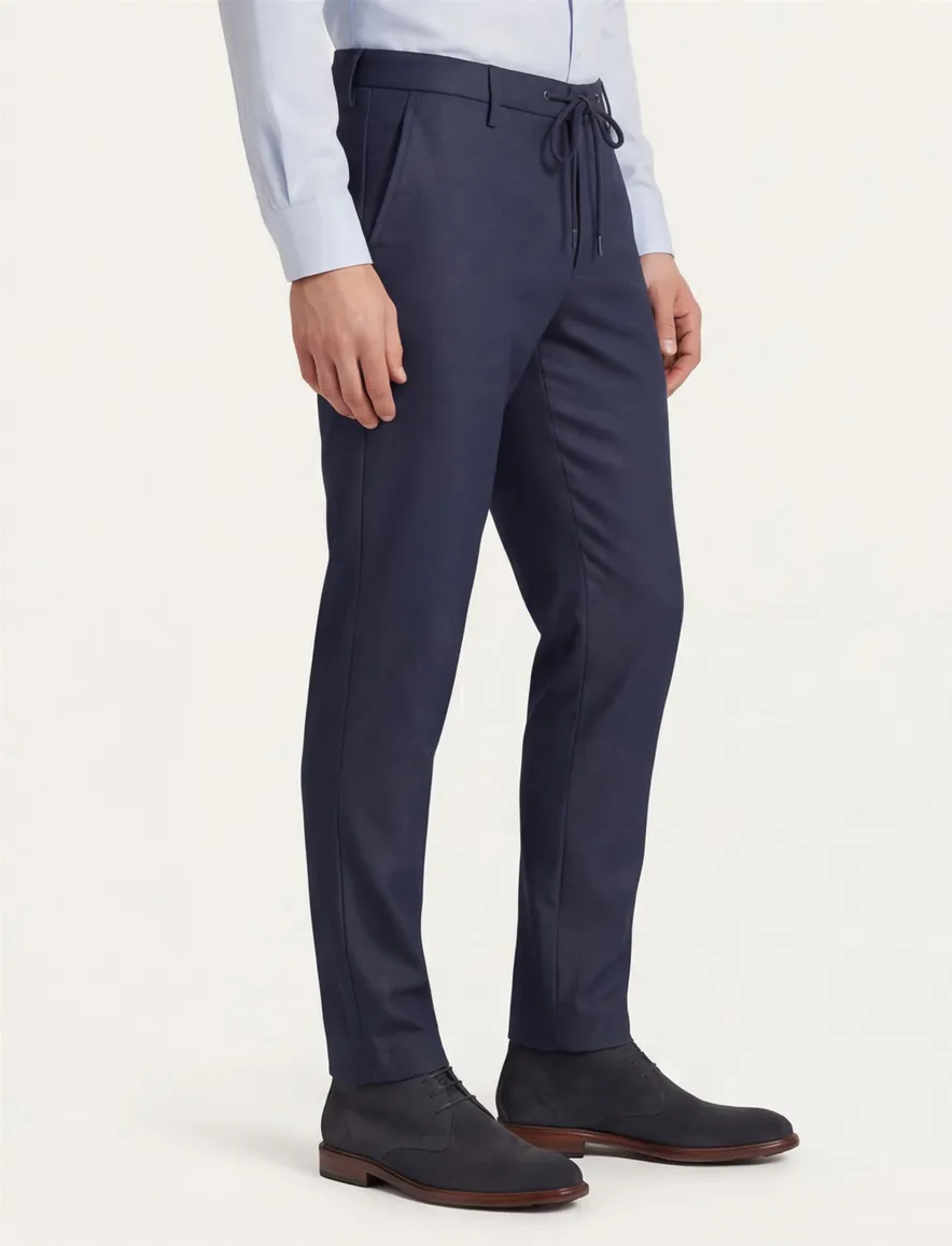 Alberto katoenen broek donkerblauw gemêleerd elastische band