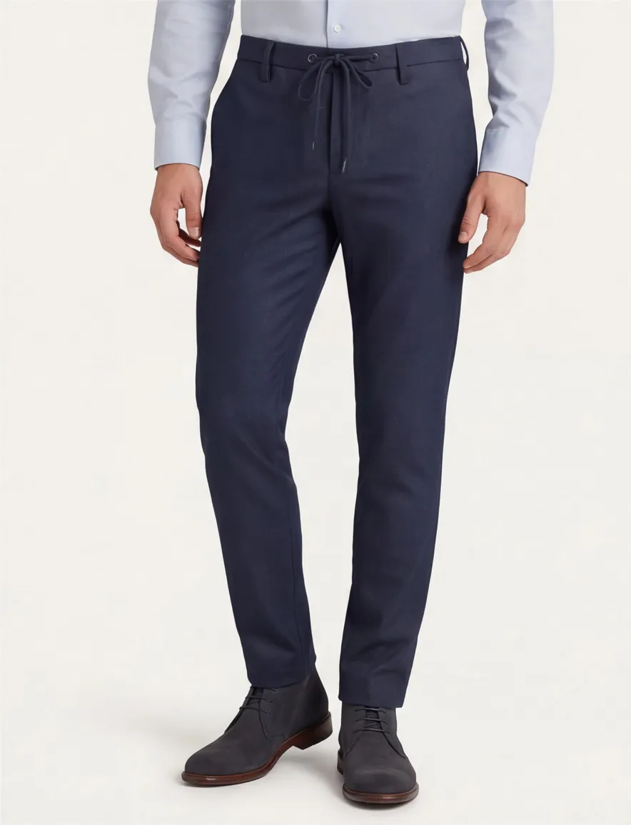 Alberto katoenen broek donkerblauw gemêleerd elastische band
