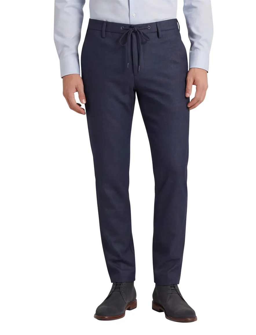 Alberto katoenen broek donkerblauw gemêleerd elastische band
