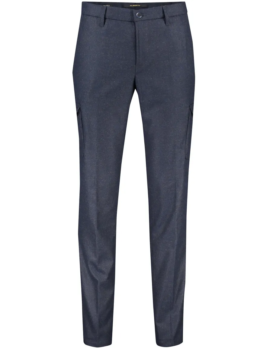 katoenen broek Alberto blauw effen katoen