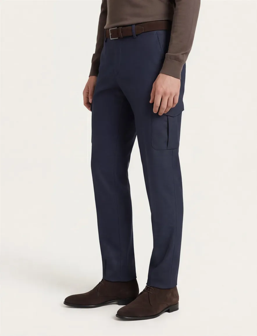 katoenen broek Alberto blauw effen katoen