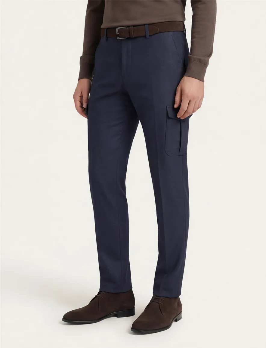 katoenen broek Alberto blauw effen katoen