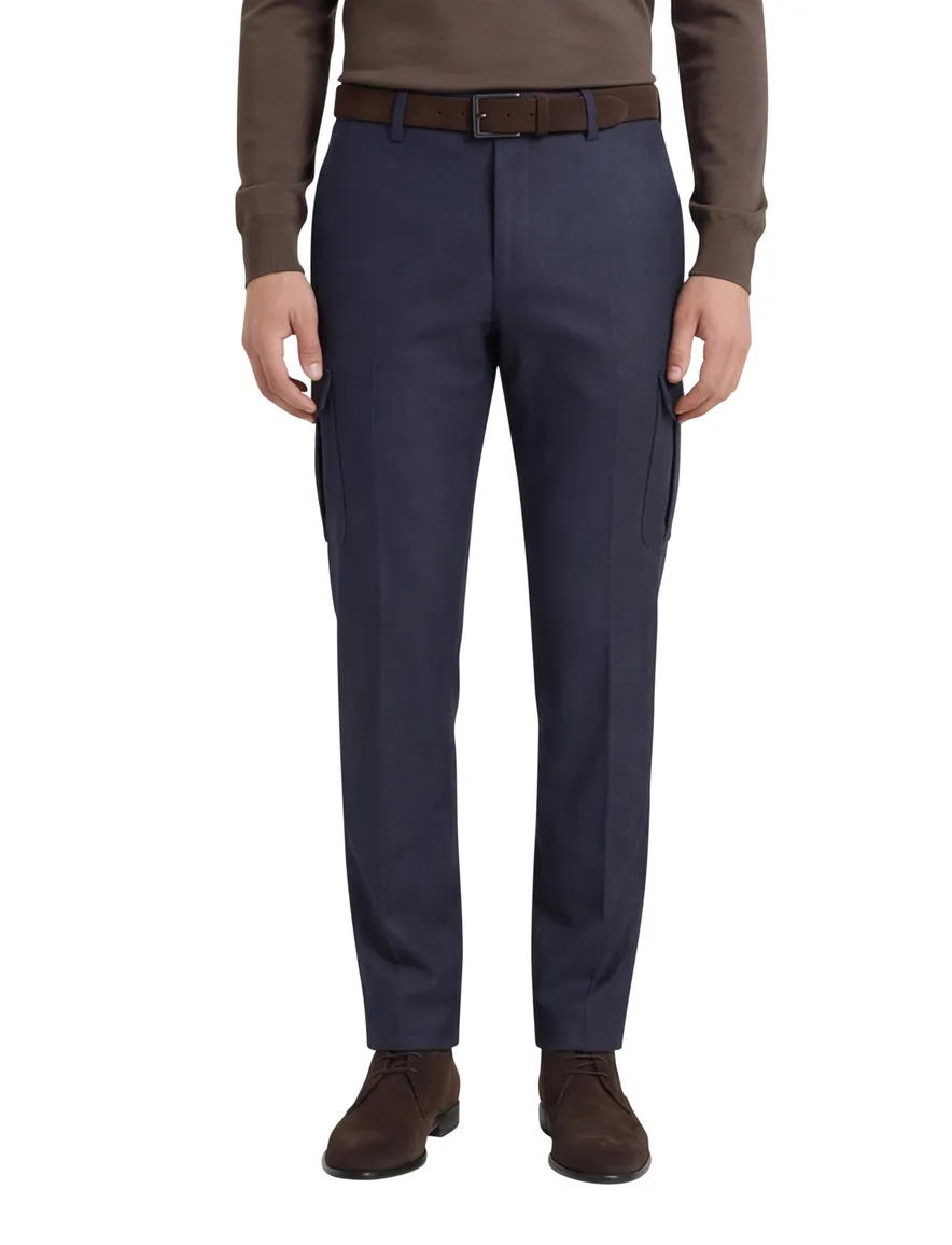 katoenen broek Alberto blauw effen katoen