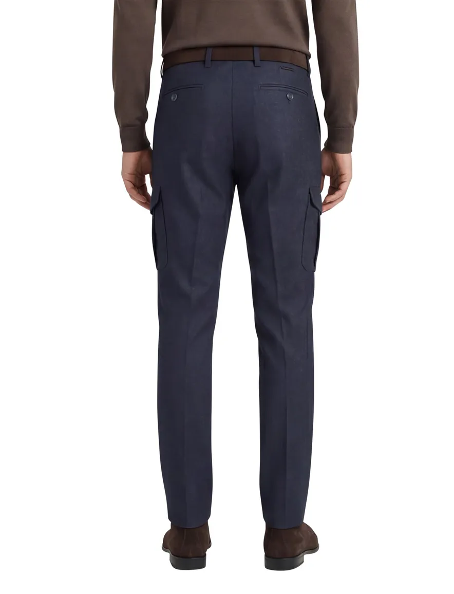 katoenen broek Alberto blauw effen katoen
