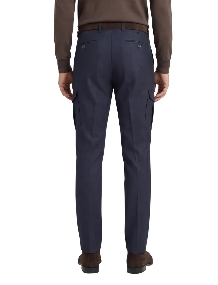 katoenen broek Alberto blauw effen katoen