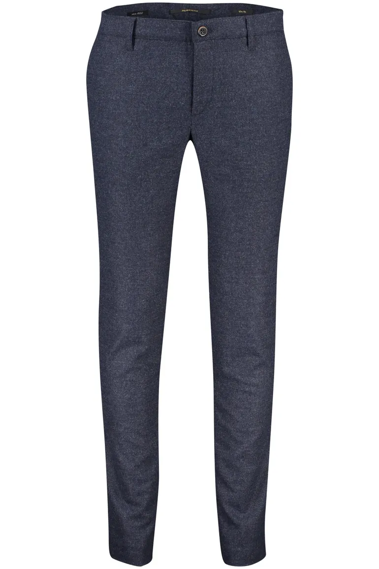 katoenen broek Alberto blauw geruit wol