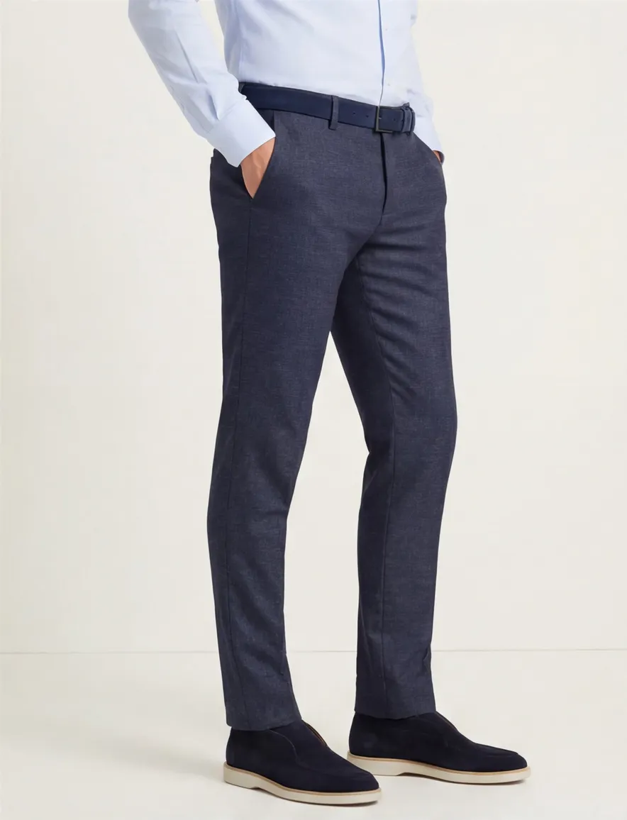 katoenen broek Alberto blauw geruit wol